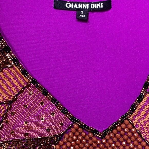 𝅺$110 Gianni Bini Embellished Beaded Deep-V Elastic Waist Dress Size Small - Picture 8 of 8